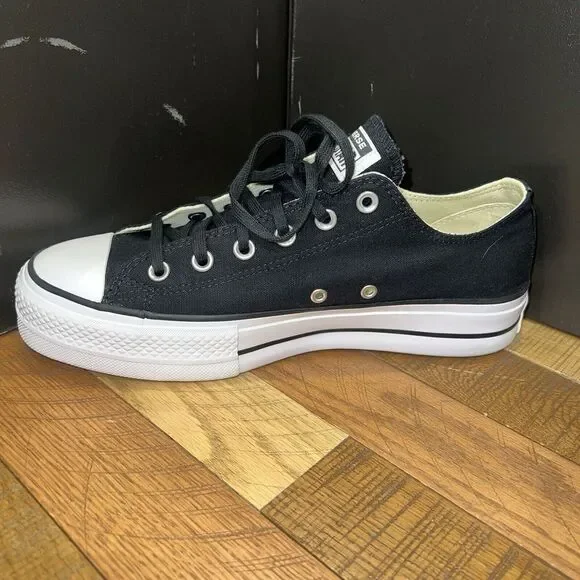 MEN'S CONVERSE CANVAS OX PLATFORM CHUCK TAYLOR ALL STAR BLACK SNEAKERS LOW TOP - Picture 2 of 7